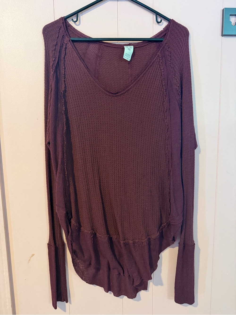 We The Free Plum V-Neck Waffle Knit Long Sleeve Top